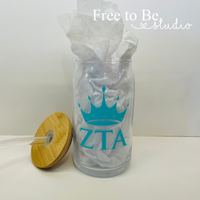 Sorority Glass Beercan Tumbler with Bamboo Lid and Glass Straw