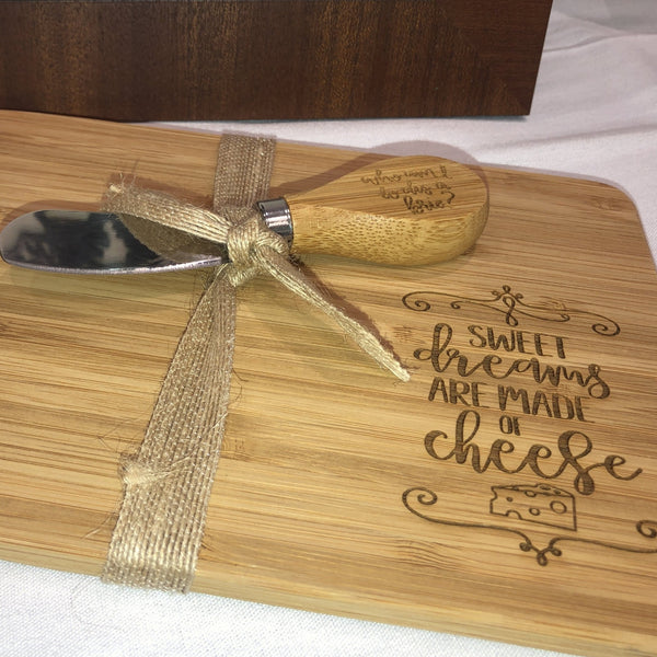 Small Engraved Cheese Board with Knife